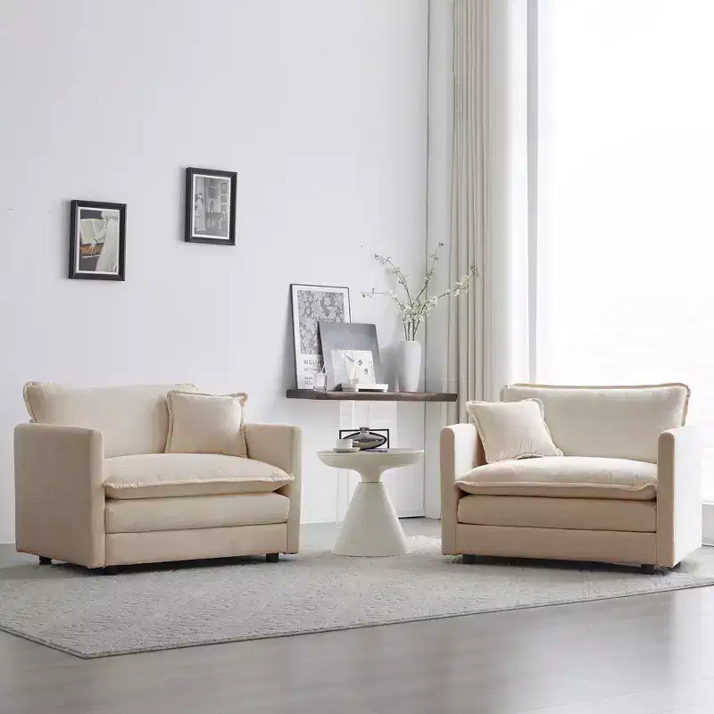 Set of 2 High End Chenille Upholstered Armchairs Living Room Side Chairs with Toss Pillow Green Chenille Accent Chairs Sofa