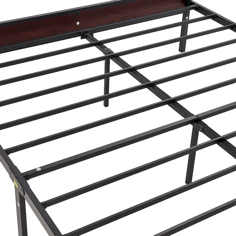 Javlergo Industrial Iron Bed Frames with MDF Headboard - Space-Saving & Durable