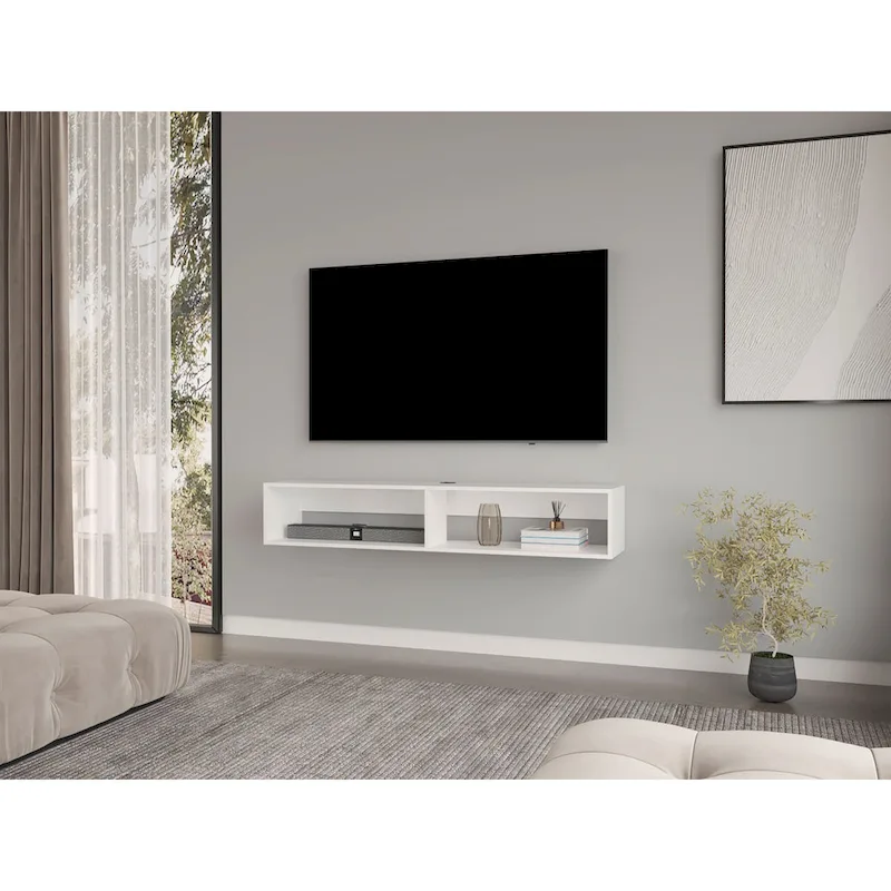 Modern TV Console Wall Mounted 59 Floating Media Stand with Shelves and Cable Management - 10.4H x 59.1W x 12.6D
