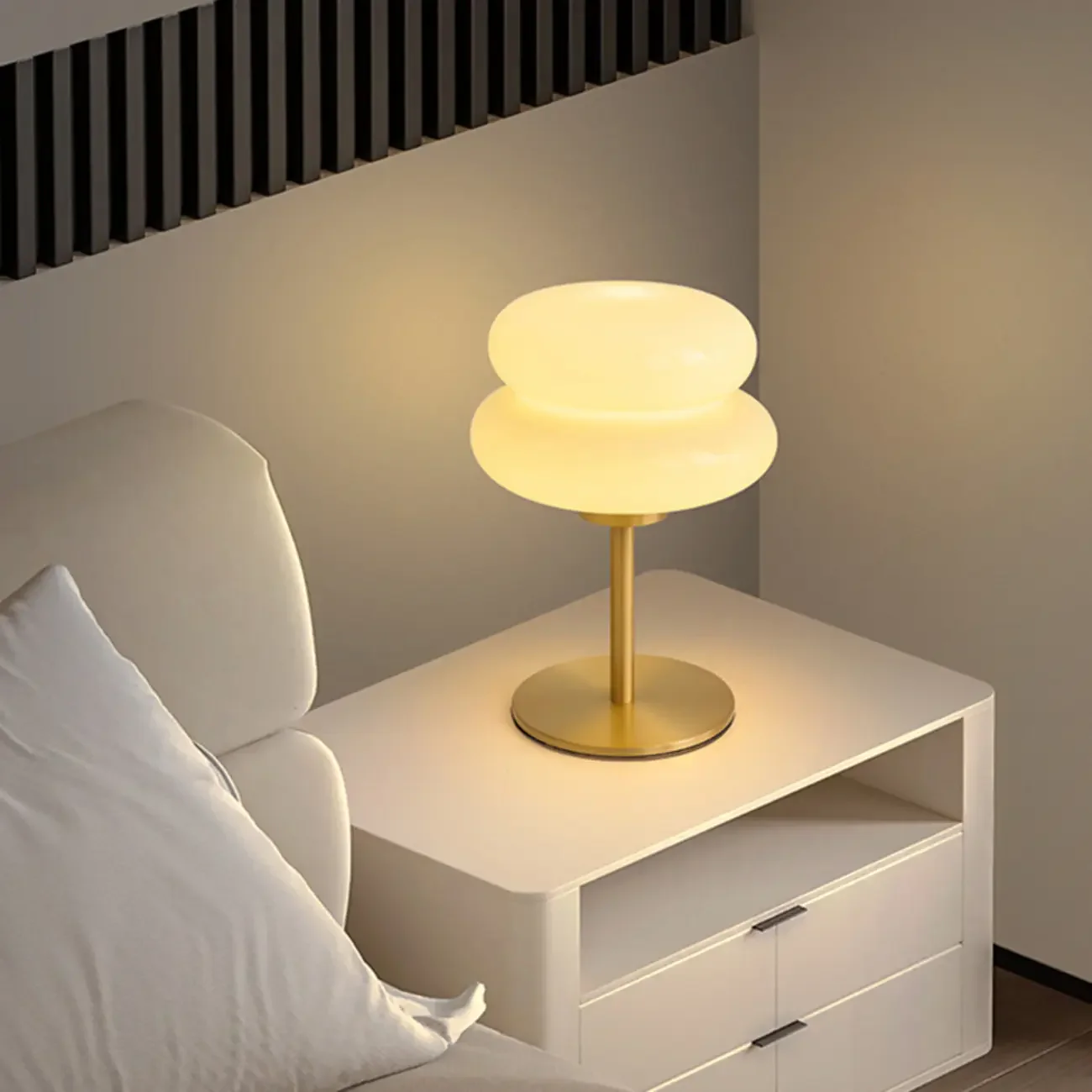 Modern Gold Metal Geometric Glass Table Lamp for Bedroom