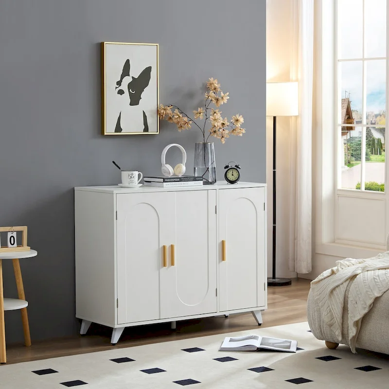 White 3-Door Sideboard Buffet Cabinet, for 1-2 Person