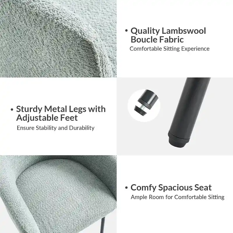 Amos Modern Boucle Dining Chair with Adjustment Feet by HULALA HOME