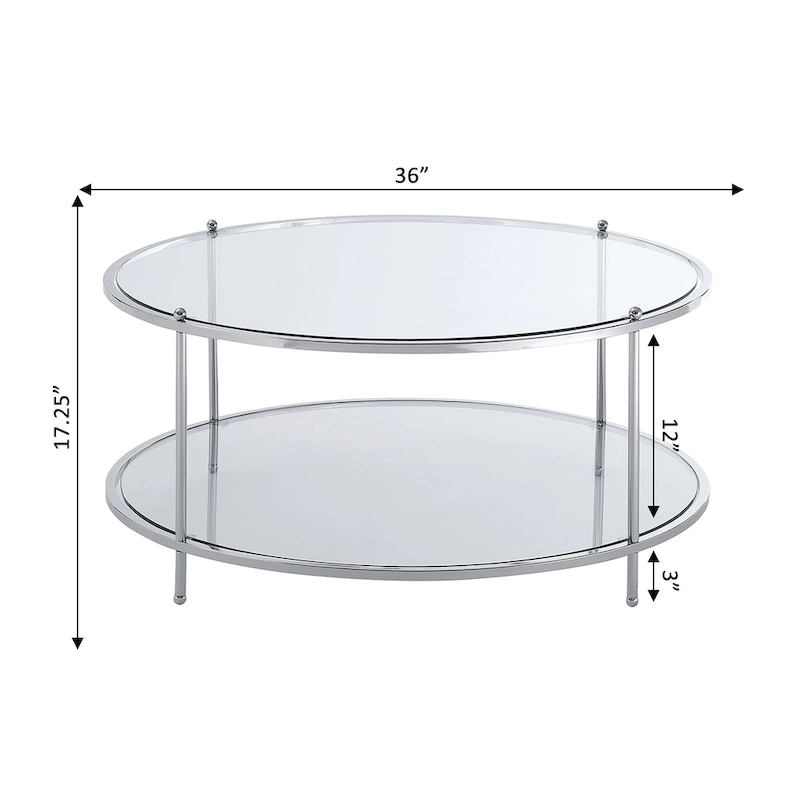 Convenience Concepts Royal Crest 2 Tier Round Glass Coffee Table