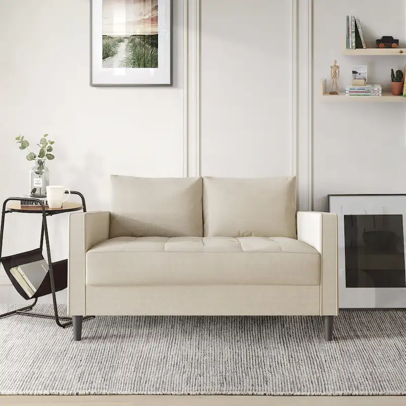 Contemporary Minimalist Linen Upholstered Loveseat