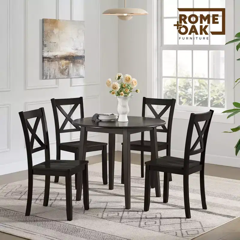 ROME + OAK Hinged Drop Leaf Dining Table Round Tabletop