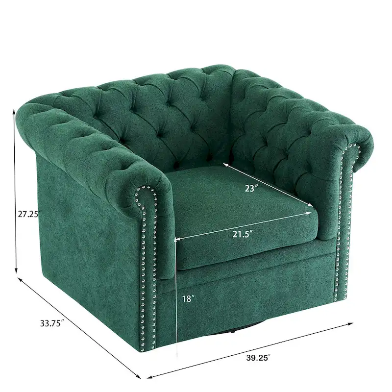 Tufted Swivel Club Chair, Dark Green / Cognac, Single Seat
