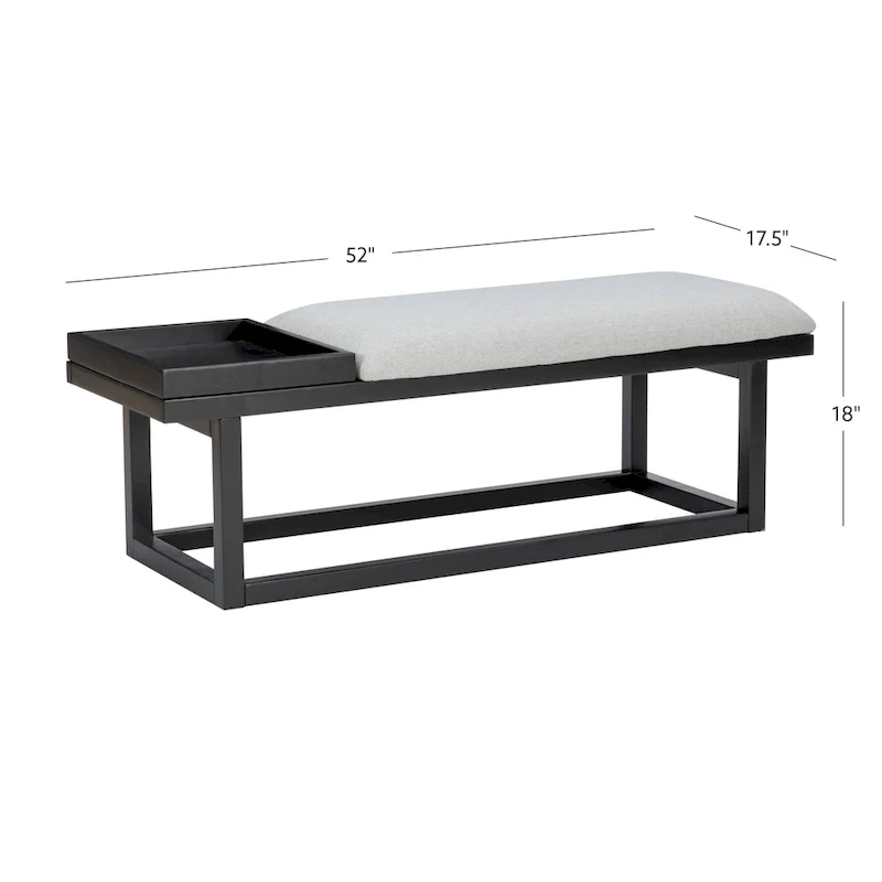 Aliza Grey Upholstered Solid Wood Bench with Tray