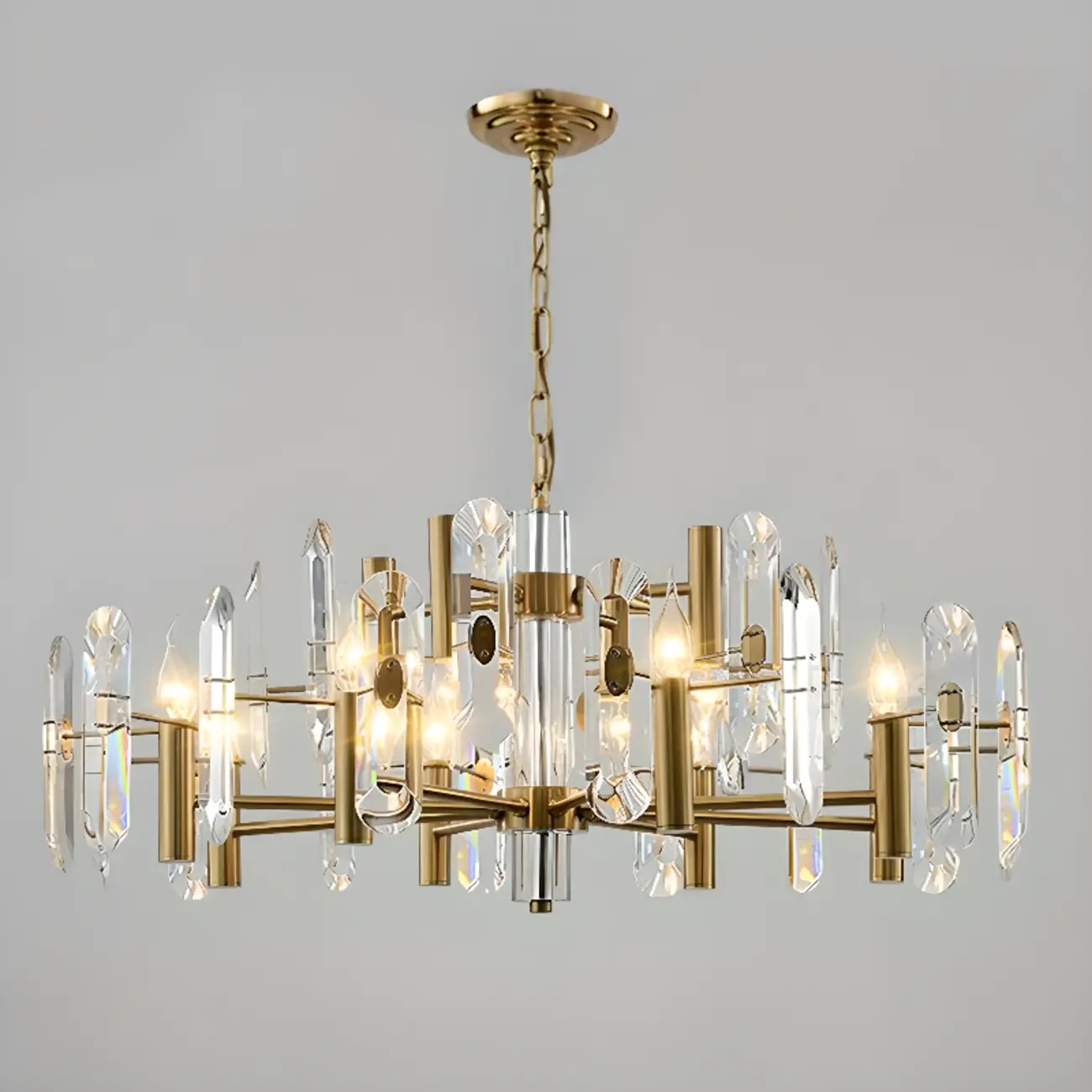Geometric Gold Metal Clear Crystal Sputnik Chandelier