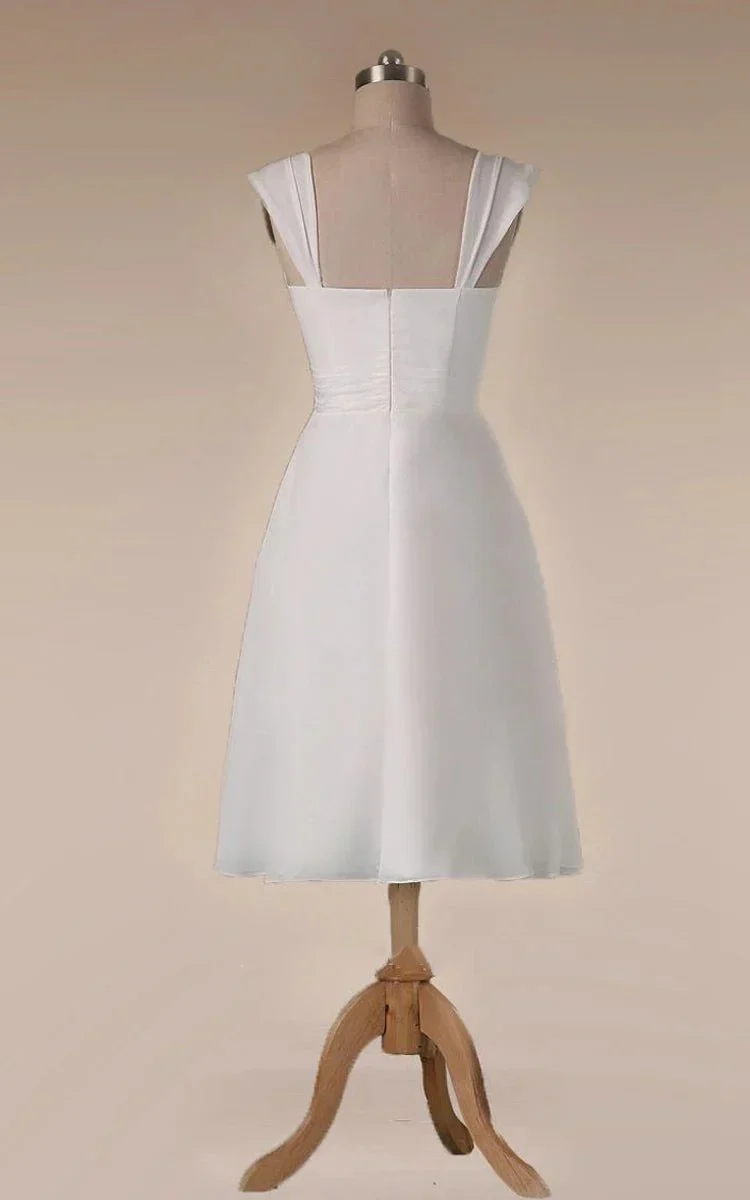 Straps Empire Waist Sheath Tea-Length Chiffon Wedding Dress