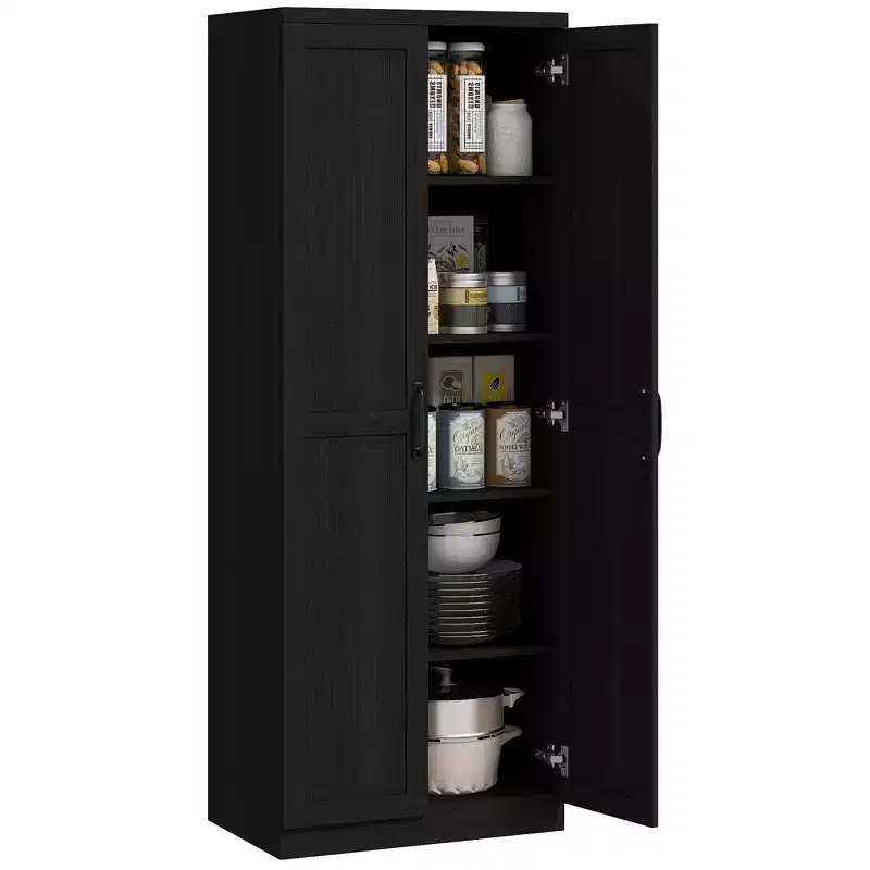HOMCOM Kitchen Pantry, Freestanding 5-tier Storage Cabinet with 2 Adjustable Shelves for Dining Room, Living Room
