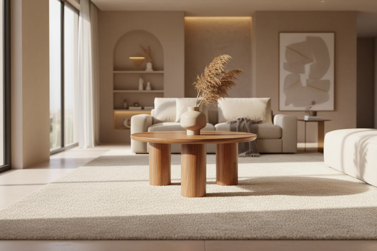 Natural Round Tripod Coffee Table – Rustic Style, Living Room Use