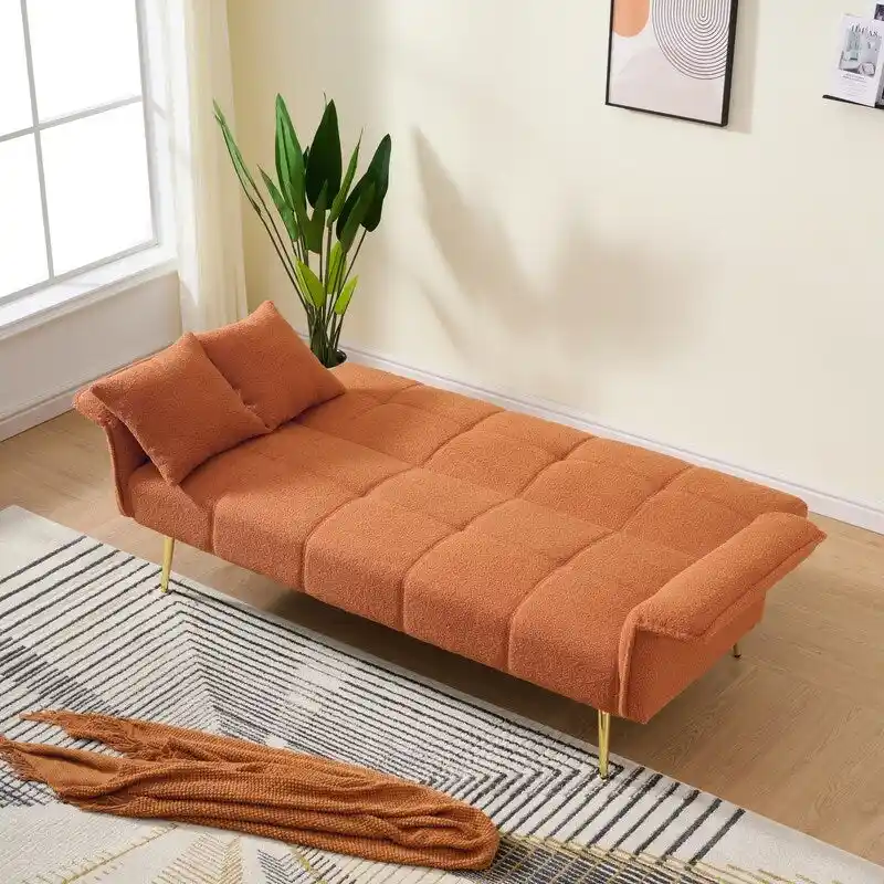 79.92  Teddy Velvet Upholstered Sofa Bed with Adjustable Back and Armrests