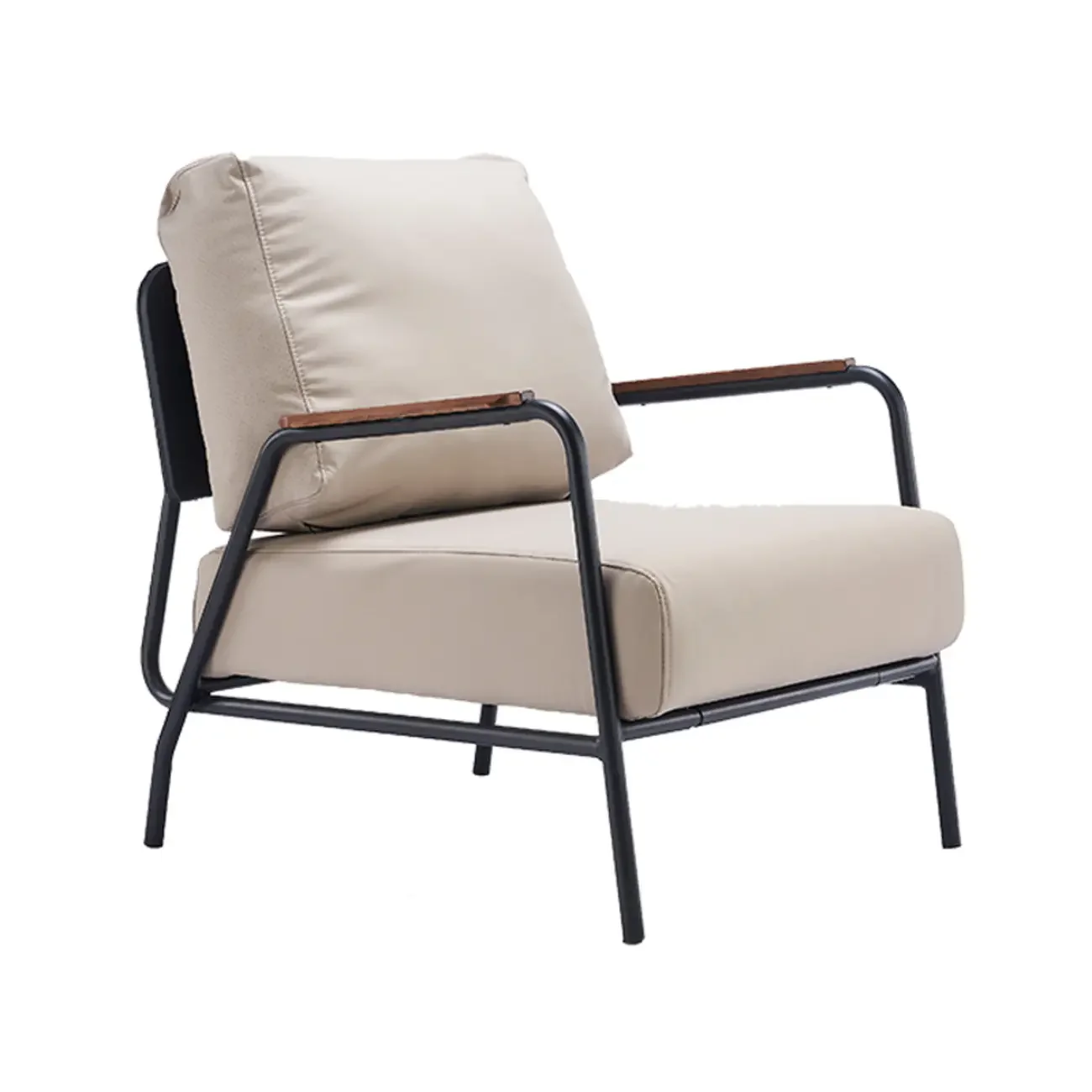 Modern Leather Accent Chair with Pillow and Metal Arms