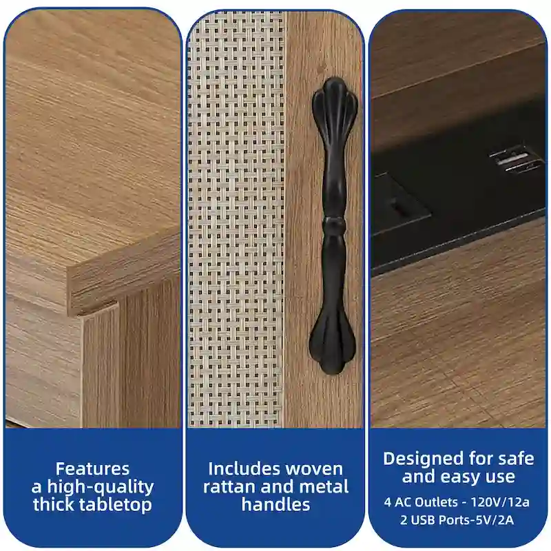 Moasis Farmhouse Wood Office Desk with Drawer and LED Strip & Power Outlets