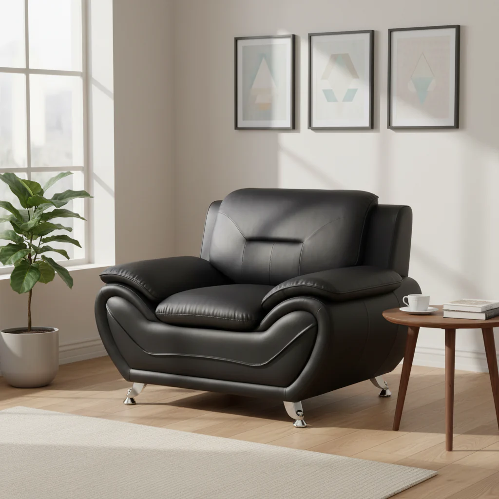 Camel-Black / Black / Cream / Grey / Red Faux Leather Club Chair with Pillow-Top Armrests – 1-Seater