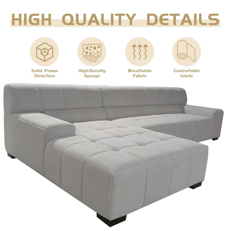 Williamspace Modern Glam LargeUpholstered Sectional Sofa L-shape With Chaise Living Room