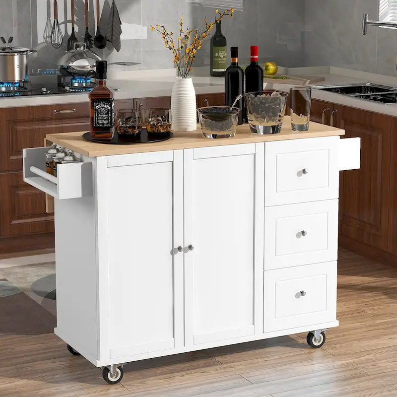 Rolling Mobile Kitchen Island with Solid Wood Top and Locking Wheels