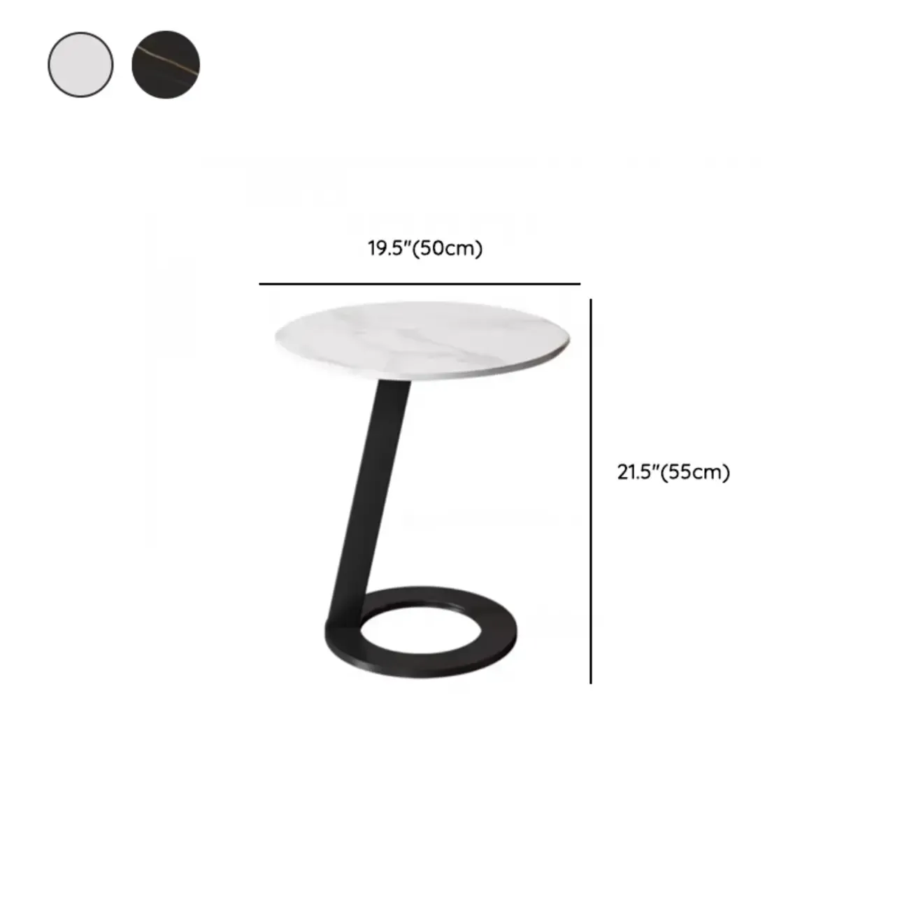 White Modern Stone Metal C Shaped Round Side Table