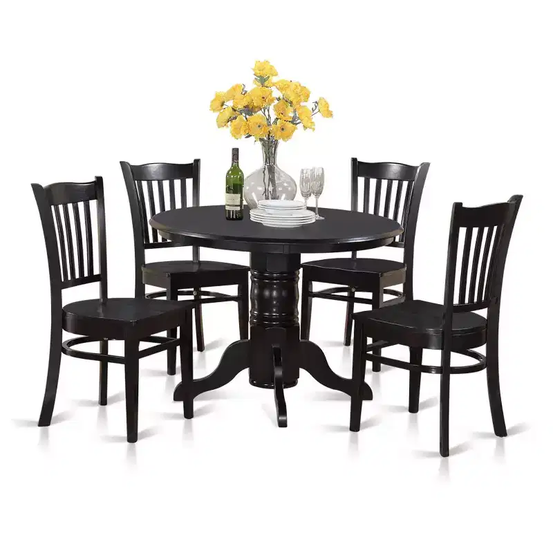 HomeStock Belmont 5 Piece Kitchen Table & Chairs Set Includes a Round Dining Room Table , Pedestal , 4 Solid Wood Seat Chairs, 42x42 Inch, Linen White