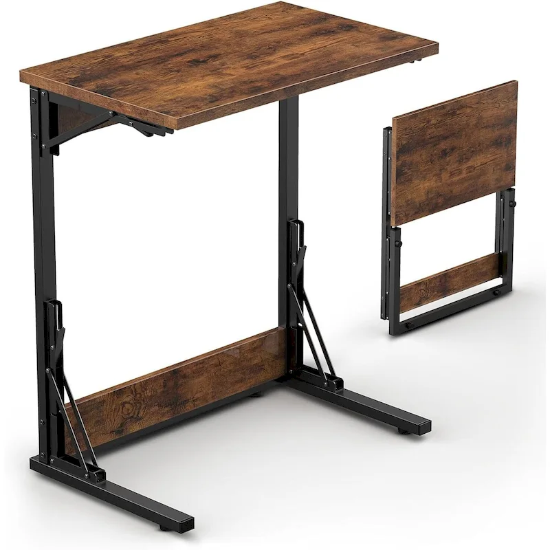 24 Folding C Shaped End Table, Small Sofa Side Laptop Desk