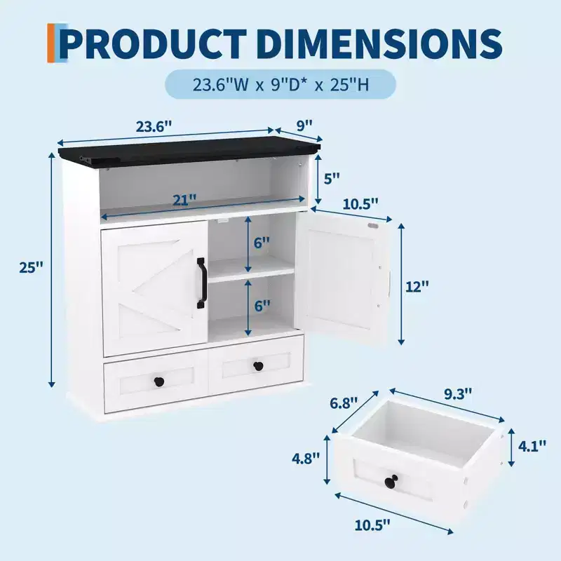 COZONY 23.6 Bathroom Wall Cabinet Medicine Cabinet with Barn Doors Adjustable Shelves Wall Mounted Storage for Bathroom Kitchen Laundry Room