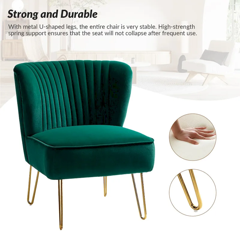 Barto Modern Velvet Tufted Side Chair with Golden Legs by HULALA HOME
