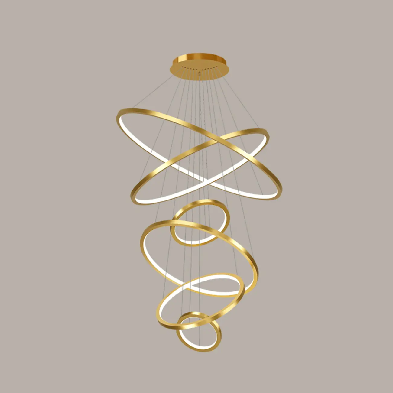 Modern Gold Ring Stairwell Chandelier Warm Light LED