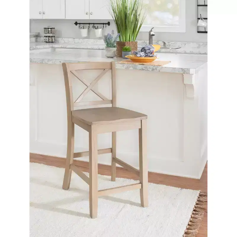 24" Torino Solid Wood Traditional X-Back Counter Height Barstools Gray Wash - Linon