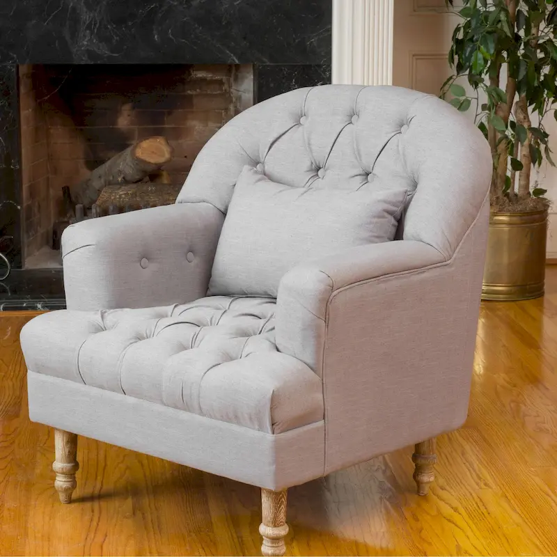 Anastasia Tufted Armchair with Upholstered Seat & Wood Legs