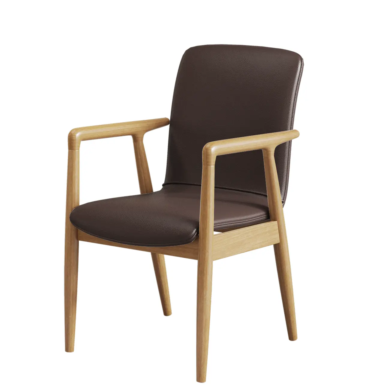 Modern Wood Faux Leather Upholstered Dining Armchair