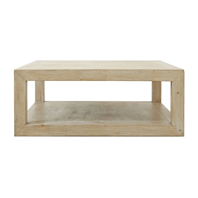 Artissance 39.4L Square Weathered White Washed Wood Indoor Peking Grand Framed Coffee Table