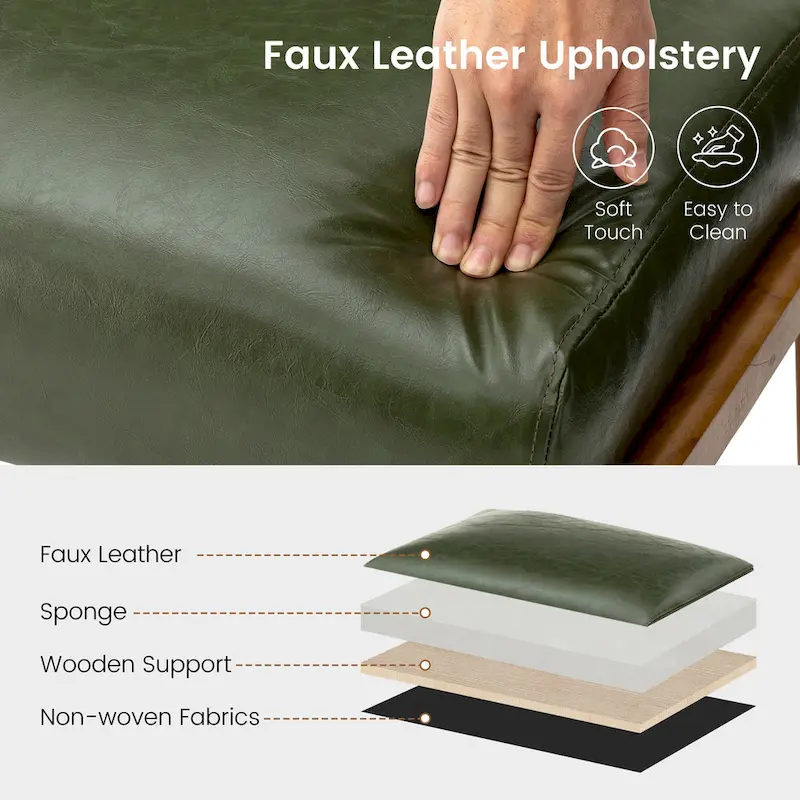 Glitzhome 24.5W Leatherette Accent Stool With Walnut Rubberwood Legs