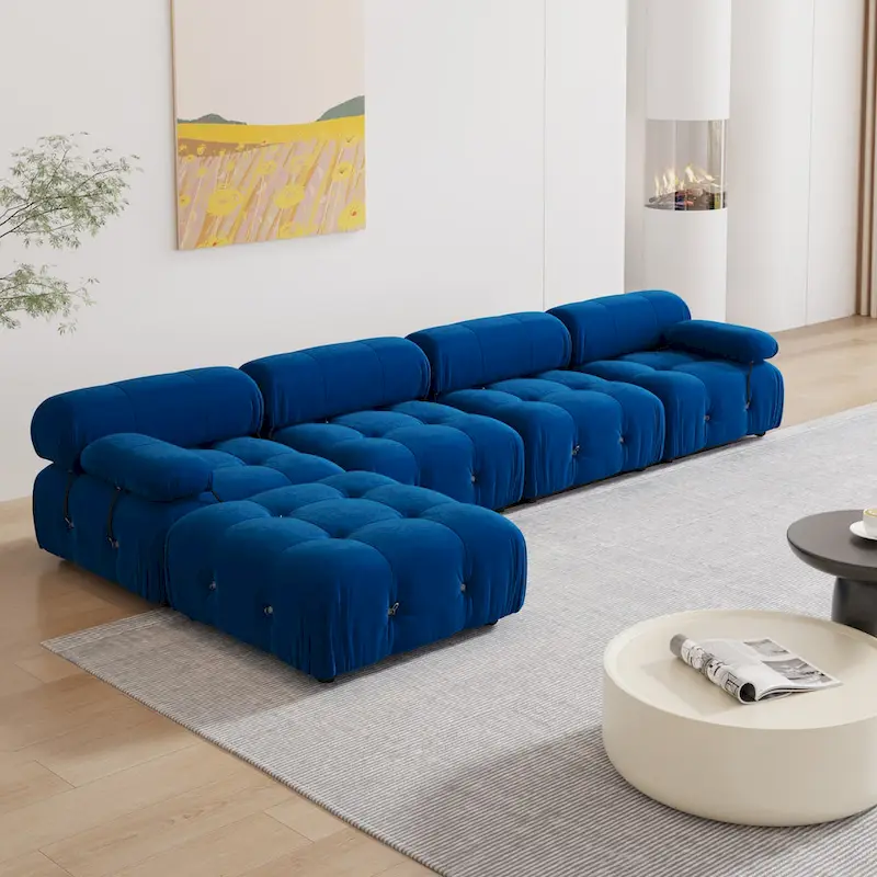 Blue Velvet Upholstered Sofa