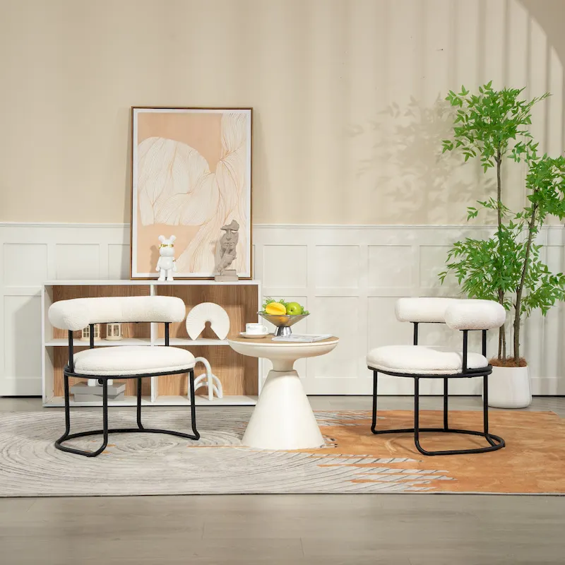 Mid-Century Modern Boucle Dining Chairs Set of 2