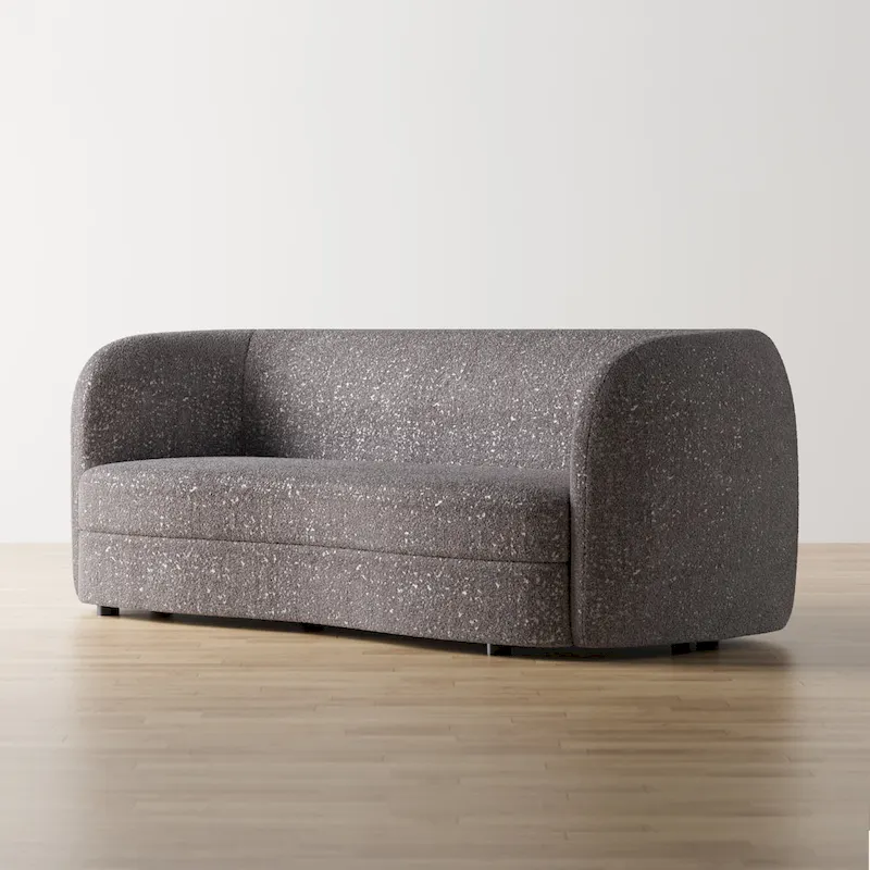 Modern Curved Arms Boucle Sofa with Kidney Style Seat