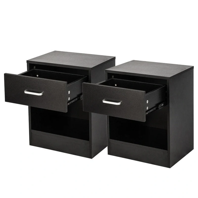 Set of 2 Bedroom Storage End Beside Table 1 Drawer Nightstand