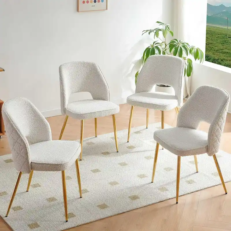 Velvet Hollow-Back Dining Chair, Set of 4 – Beige / Dark Blue / Black / Dark Green / Grey / Pink
