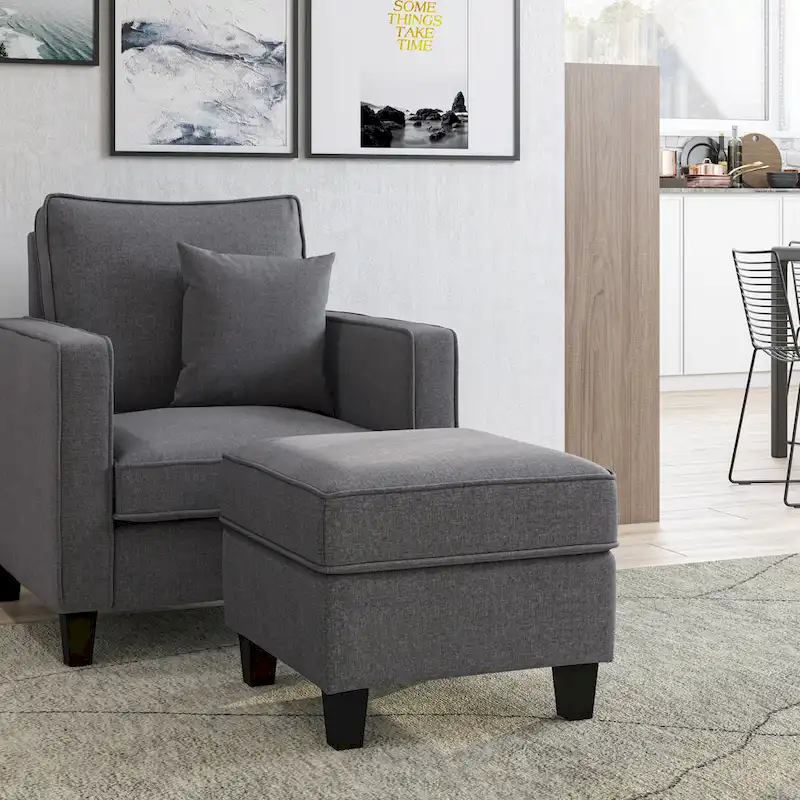 Light Grey / Taupe / Dark Grey / Blue Accent Chair with Ottoman, 2-Piece Set, 1-Seater