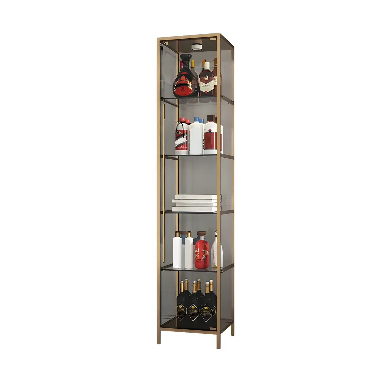Modern Gold Glass Shelf Display Standard Curio Cabinet