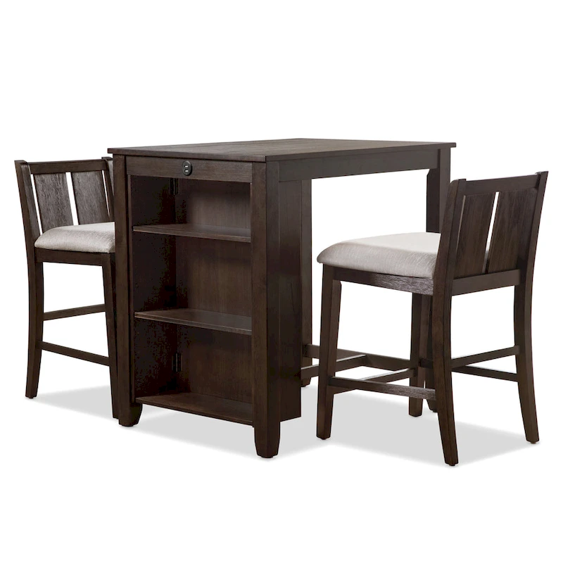 Furniture of America Vesper 3-Piece Counter Height Dining Set with Shelving