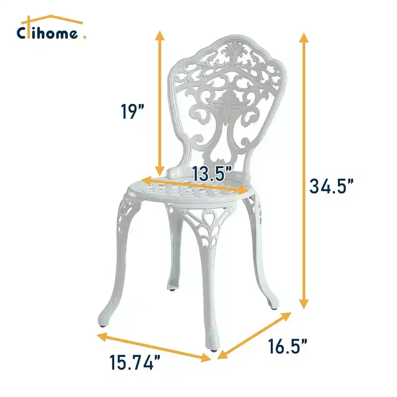 CLIHOME 3-Piece Patio Cast Aluminum Bistro Table and Chairs Set
