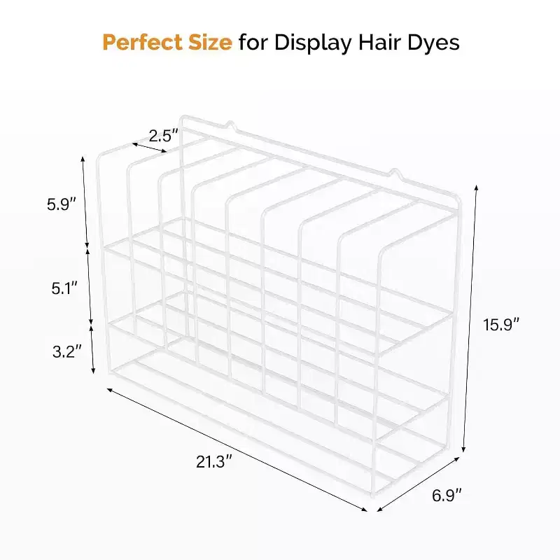 Hair Color Organizer Rack, 2-Tier Wall-Mounted Metal Salon Storage Display for Hair Dye Tubes, White