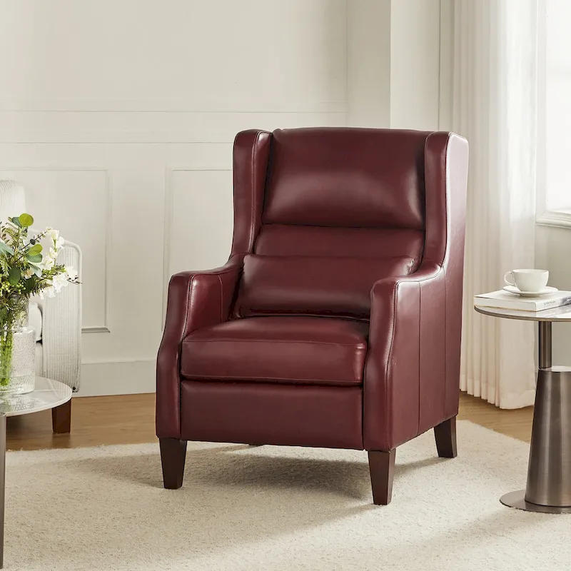 Erich Genuine Leather Wingback Armchair with Pillow by HULALA HOME