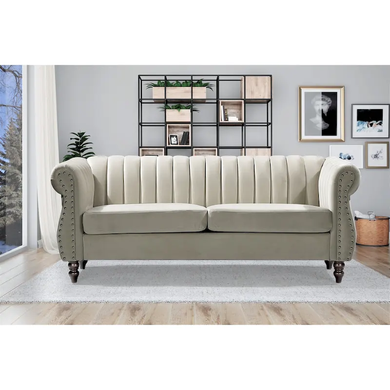 Velvet Chesterfield Rolled Arm Sofa