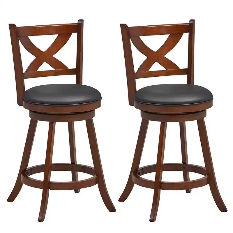 Costway Set of 2 Bar Stools Classic Counter Height Swivel Chairs for Kitchen Pub