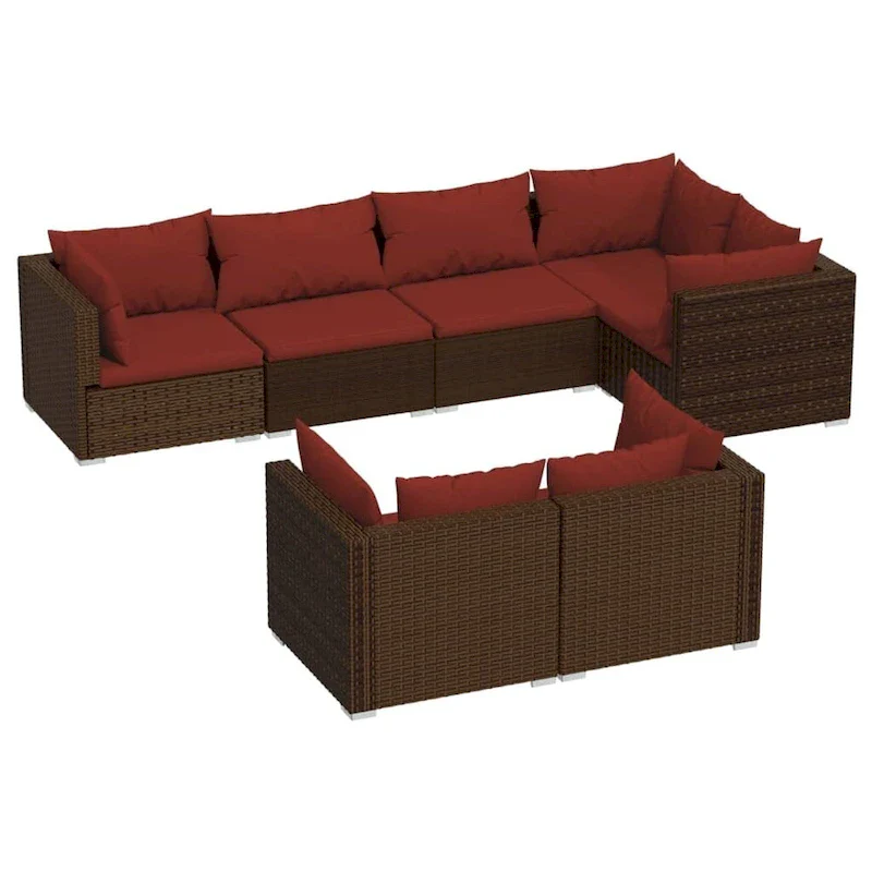 vidaXL Patio Lounge Set with Cushions Brown Poly Rattan - 27.6  x 27.6  x 24  - 27.6  x 27.6  x 24