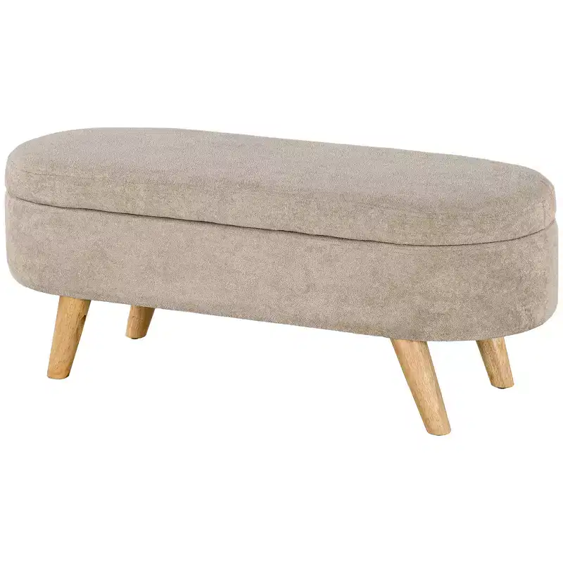 Storage Ottoman Bench, 43.3 Upholstered End of Bed Bench with Wood Legs, Modern Entryway Bench