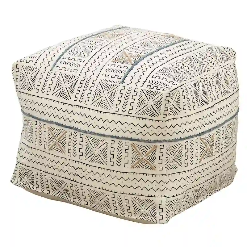 Floor Pouf With Abstract Mudcloth Design