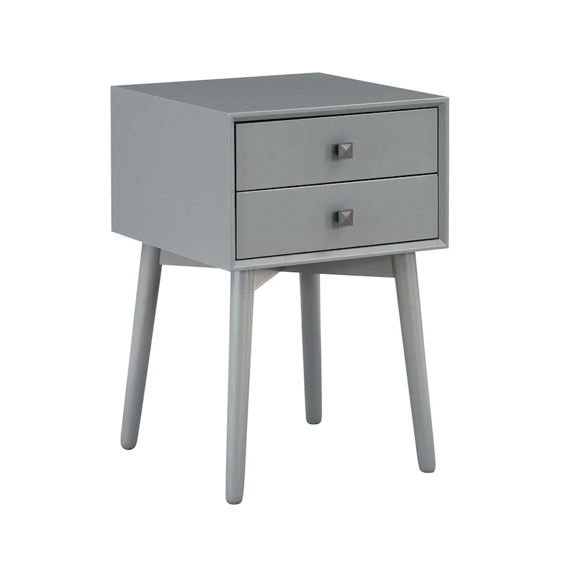 Mid-Century Modern Wood 2-Drawer Compact Nightstand Side Table