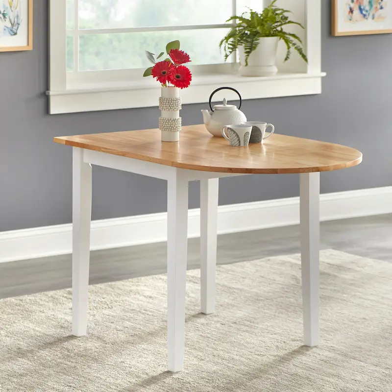 White/Natural & Black Drop-Leaf Dining Table, Seats up to 3